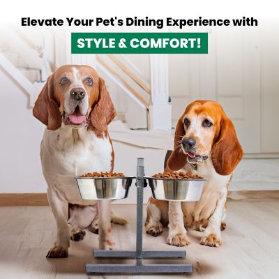 Image showing 6 th Iconic Pet 12-Cup Adjustable Elevated Stainless Steel Double Diner Dog Bowl Set