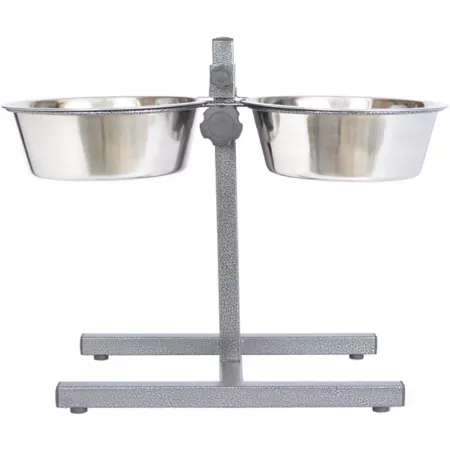 Iconic Pet Double Adjustable and Raised Dog Bowl Set 20 Cup Stainless Steel with 2 Bowls Elevated Bowls