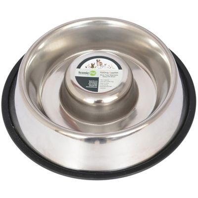 Iconic Pet Slow Feed Stainless Steel Pet Bowl for Dog or Cat, 1.5 Cups, 1 pk.