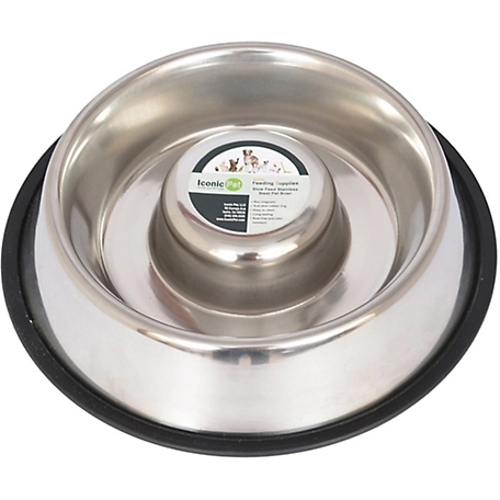 Iconic Pet Slow Feed Stainless Steel Pet Bowl for Dog or Cat, 3 Cups, 1 pk.