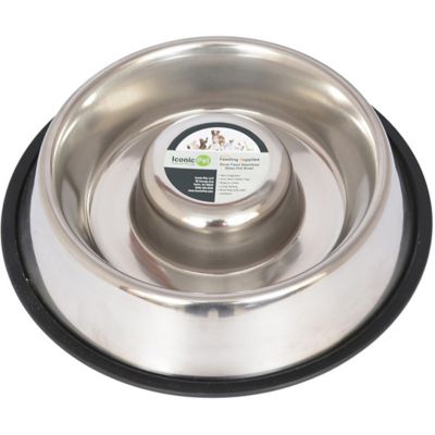 Iconic Pet Slow Feed Stainless Steel Pet Bowl for Dog or Cat, 6 Cups, 1 pk. Nice bowl