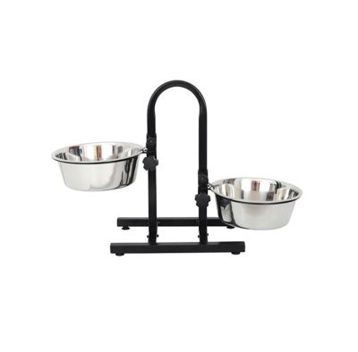 Iconic Pet U-Design Adjustable Elevated Stainless Steel Pet Double Diner for Dogs, 8 Cups, 2-Bowls