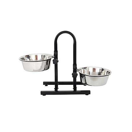 Iconic Pet U-Design Adjustable Elevated Stainless Steel Pet Double Diner for Dogs, 8 Cups, 2-Bowls