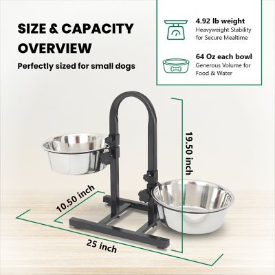 Image showing  8-Cup U-Design Adjustable Elevated Stainless Steel Double Diner Dog Bowl Set
