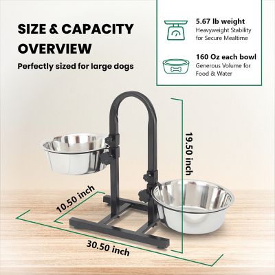 Image showing 5 th Iconic Pet 8-Cup U-Design Adjustable Elevated Stainless Steel Double Diner Dog Bowl Set