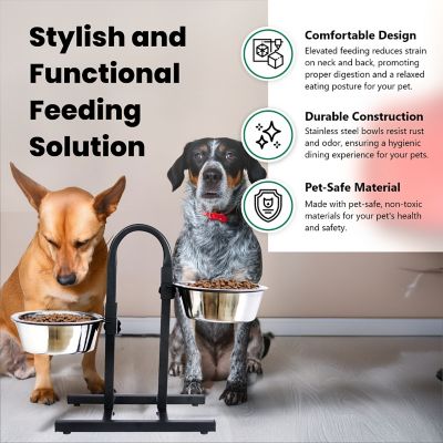 Image showing 6 th Iconic Pet 8-Cup U-Design Adjustable Elevated Stainless Steel Double Diner Dog Bowl Set