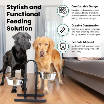 Image showing 7 th Iconic Pet 8-Cup U-Design Adjustable Elevated Stainless Steel Double Diner Dog Bowl Set