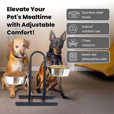 Image showing 8 th Iconic Pet 8-Cup U-Design Adjustable Elevated Stainless Steel Double Diner Dog Bowl Set