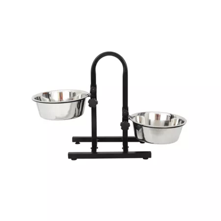 Iconic Pet U-Design Double Adjustable and Elevated Stainless Steel Dog Dining Room 12 Cups 2 Bowls Elevated Bowls