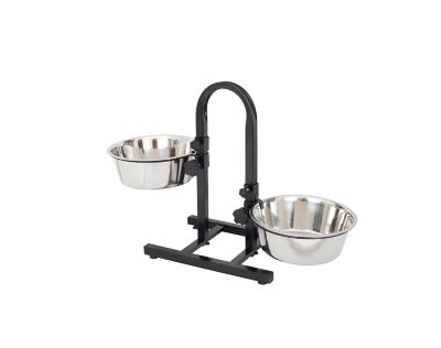 Image showing  12-Cup U-Design Adjustable Elevated Stainless Steel Double Diner Dog Bowl Set