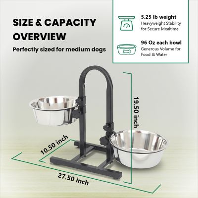 Image showing  12-Cup U-Design Adjustable Elevated Stainless Steel Double Diner Dog Bowl Set