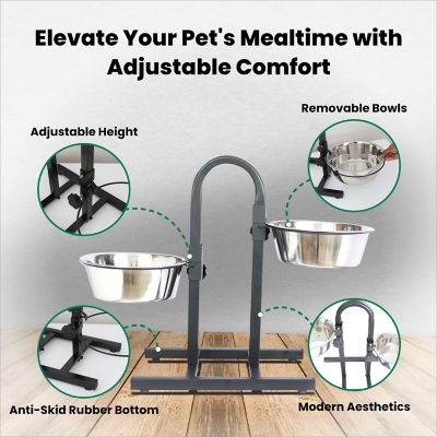 Image showing  20-Cup U-Design Adjustable Elevated Stainless Steel Double Diner Dog Bowl Set