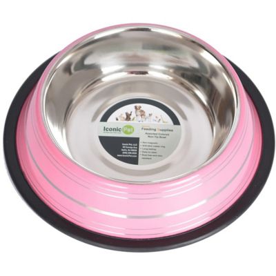 Iconic Pet Color Splash Stripe Non-Skid Stainless Steel Pet Bowl for Dog or Cat, 1-Pack, 92171