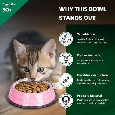 Image showing  Color Splash Stripe Non-Skid Stainless Steel Pet Bowl for Dog or Cat, 1-Pack, 92171