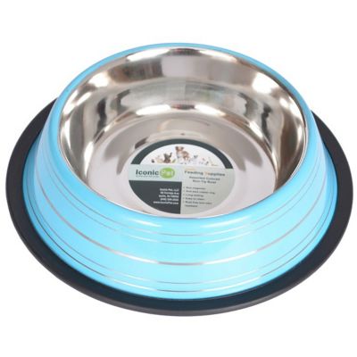 Iconic Pet Color Splash Stripe Non-Skid Stainless Steel Pet Bowl for Dog or Cat, 1-Pack, 92172