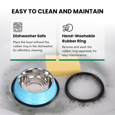 Image showing 7 th Iconic Pet Color Splash Stripe Non-Skid Stainless Steel Pet Bowl for Dog or Cat, 1-Pack, 92172