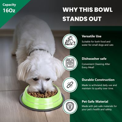 Image showing 3 th Iconic Pet Color Splash Stripe Non-Skid Stainless Steel Pet Bowl for Dog or Cat, 1-Pack, 92172