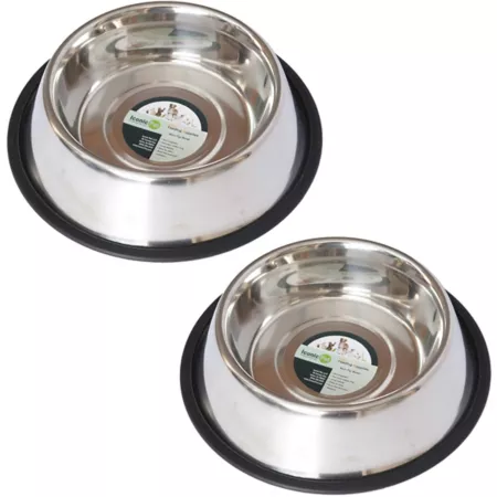 Iconic Pet Stainless Steel Non-Slip Pet Bowls 2 Cups 2 Bowls Double Diners