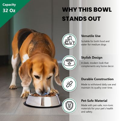 Image showing  Non-Skid Stainless Steel Pet Bowls, 4 Cups, 2 ct.
