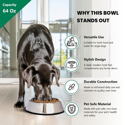 Image showing  Non-Skid Stainless Steel Pet Bowls, 8 Cups, 2 ct.