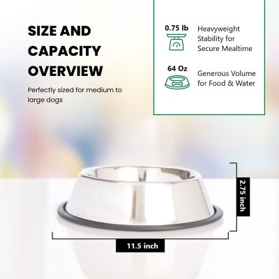 Image showing 6 th Iconic Pet Non-Skid Stainless Steel Pet Bowls, 8 Cups, 2 ct.