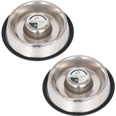 Iconic Pet Slow Feed Stainless Steel Pet Bowls for Dog or Cat, 1.5 Cups, 2-Bowls