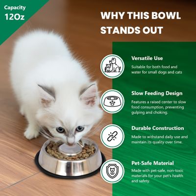 Image showing  Slow Feed Stainless Steel Pet Bowls for Dog or Cat, 1.5 Cups, 2-Bowls