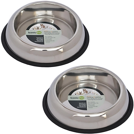 Iconic Pet Heavy Weight Non-Skid Easy Feed High Back Stainless Steel Pet Bowls for Dog or Cat, 1 Cup, 2-Bowls