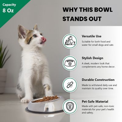 Image showing  Heavy Weight Non-Skid Easy Feed High Back Stainless Steel Pet Bowls for Dog or Cat, 1 Cup, 2-Bowls