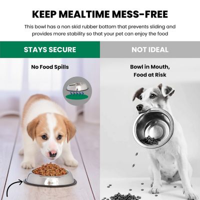 Image showing  Heavy Weight Non-Skid Easy Feed High Back Stainless Steel Pet Bowls for Dog or Cat, 1 Cup, 2-Bowls