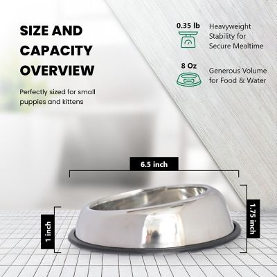 Image showing 5 th Iconic Pet Heavy Weight Non-Skid Easy Feed High Back Stainless Steel Pet Bowls for Dog or Cat, 1 Cup, 2-Bowls