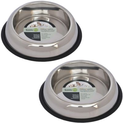 Iconic Pet Heavy Weight Non-Skid Easy Feed High Back Stainless Steel Pet Bowls for Dog or Cat, 2 Cups, 2-Bowls