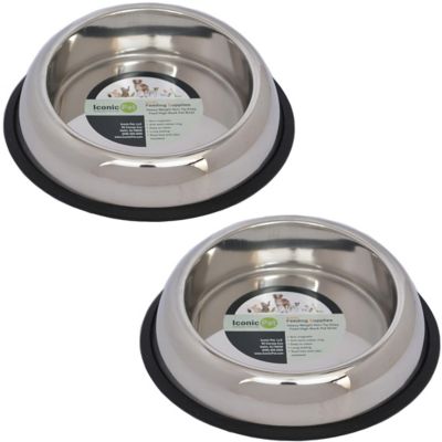 Iconic Pet Heavy Weight Non-Skid Easy Feed High Back Stainless Steel Pet Bowls for Dog or Cat, 3 Cups, 2-Bowls