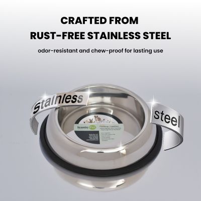 Image showing  Heavy Weight Non-Skid Easy Feed High Back Stainless Steel Pet Bowls for Dog or Cat, 3 Cups, 2-Bowls