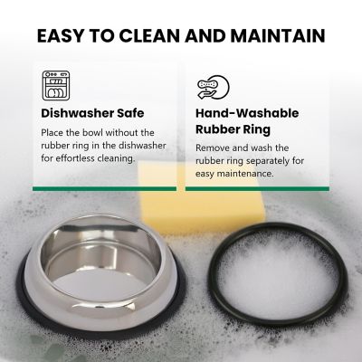 Image showing  Heavy Weight Non-Skid Easy Feed High Back Stainless Steel Pet Bowls for Dog or Cat, 4 Cups, 2-Bowls