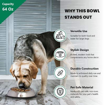 Image showing  Heavy Weight Non-Skid Easy Feed High Back Stainless Steel Pet Bowls for Dog or Cat, 8 Cups, 2-Bowls