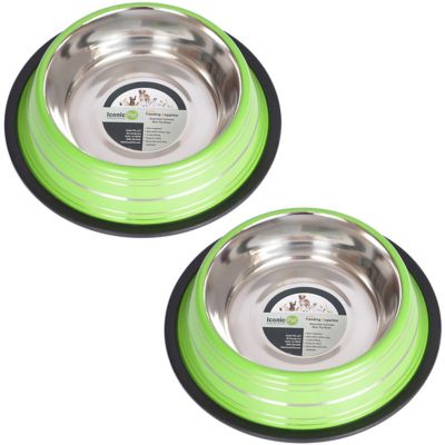 Iconic Pet Color Splash Stripe Non-Skid Stainless Steel Pet Bowls for Dog or Cat, 2-Bowls, 51466