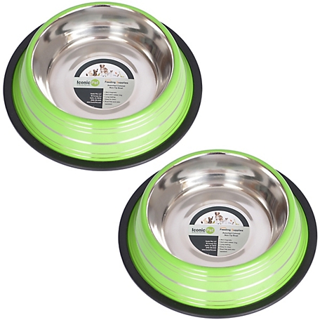 Iconic Pet Color Splash Stripe Non-Skid Stainless Steel Pet Bowls for Dog or Cat, 2-Bowls, 51468