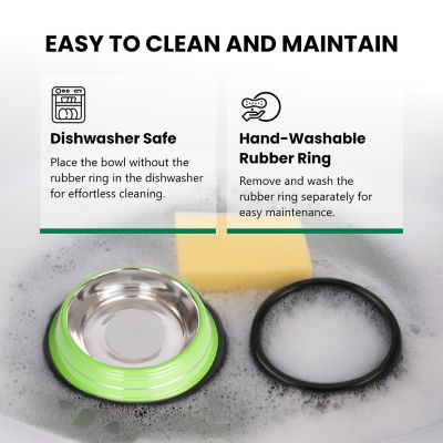 Image showing  Color Splash Stripe Non-Skid Stainless Steel Pet Bowls for Dog or Cat, 2-Bowls