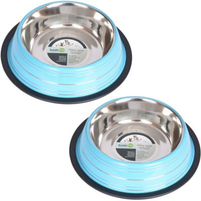 Iconic Pet Color Splash Stripe Non-Skid Stainless Steel Pet Bowls for Dog or Cat, 2-Bowls, 51467