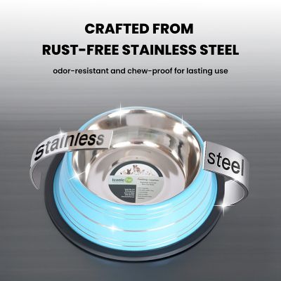 Image showing  Color Splash Stripe Non-Skid Stainless Steel Pet Bowls for Dog or Cat, 2-Bowls