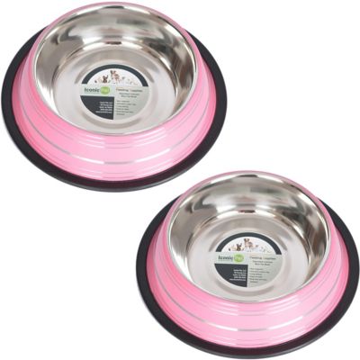 Iconic Pet Color Splash Stripe Non-Skid Stainless Steel Pet Bowls for Dog or Cat, 2-Bowls