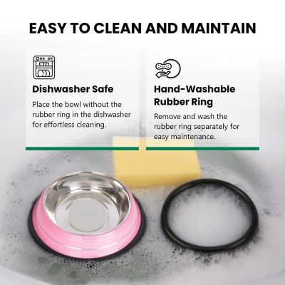 Image showing 5 th Iconic Pet Color Splash Stripe Non-Skid Stainless Steel Pet Bowls for Dog or Cat, 2-Bowls, 51469