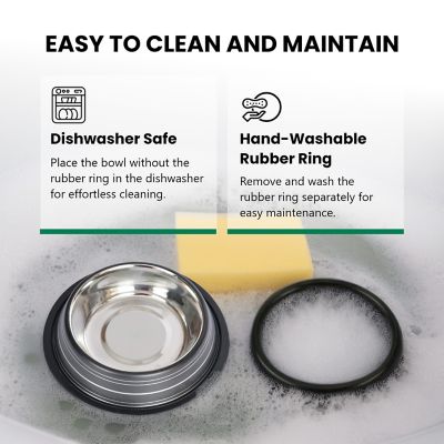 Image showing 4 th Iconic Pet Color Splash Stripe Non-Skid Stainless Steel Pet Bowls for Dog or Cat, 2-Bowls, 51469