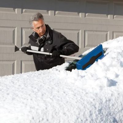 Image showing 6 th Snow Joe 2-in-1 Telescoping Snow Broom and Ice Scraper, 18 in. Foam Head, Blue