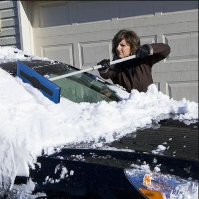 Image showing 7 th Snow Joe 2-in-1 Telescoping Snow Broom and Ice Scraper, 18 in. Foam Head, Blue