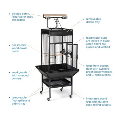 Image showing  18 in. x 18 in. x 57 in. Wrought-Iron Select Bird Cage, Black
