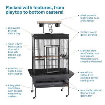 Image showing  30 x 22 x 63in. Wrought-Iron Select Bird Cage, Pewter/Coco