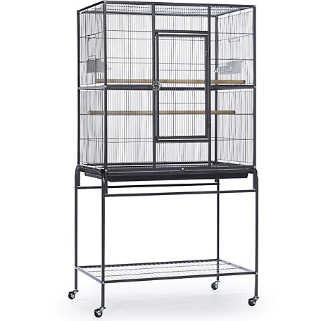 Prevue Pet Products Wrought Iron Flight Bird Cage with Stand, Chalk White, 31 1/8 in. x 20 1/2 in. x 59 1/4 in., Black