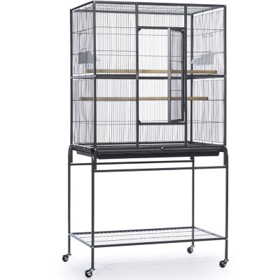 Image showing  Wrought Iron Flight Bird Cage with Stand, Chalk White, 31-1/8 in. x 20-1/2 in. x 59-1/4 in., Black